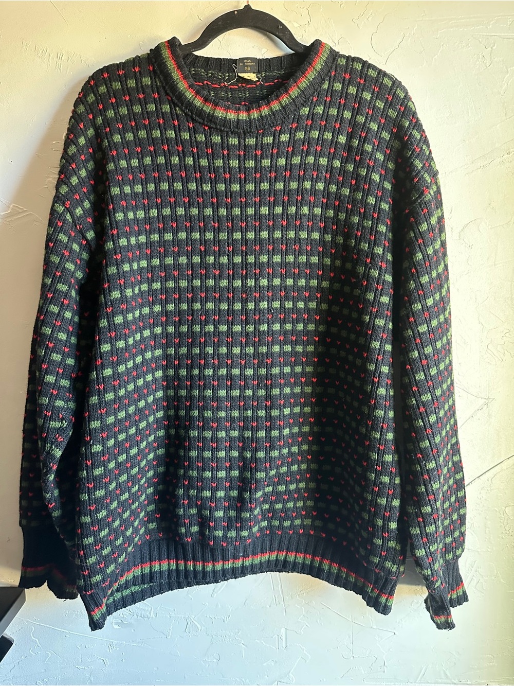 Vintage Krone Norway Nordic Sweater Scandinavian Geometric Knit Size 56